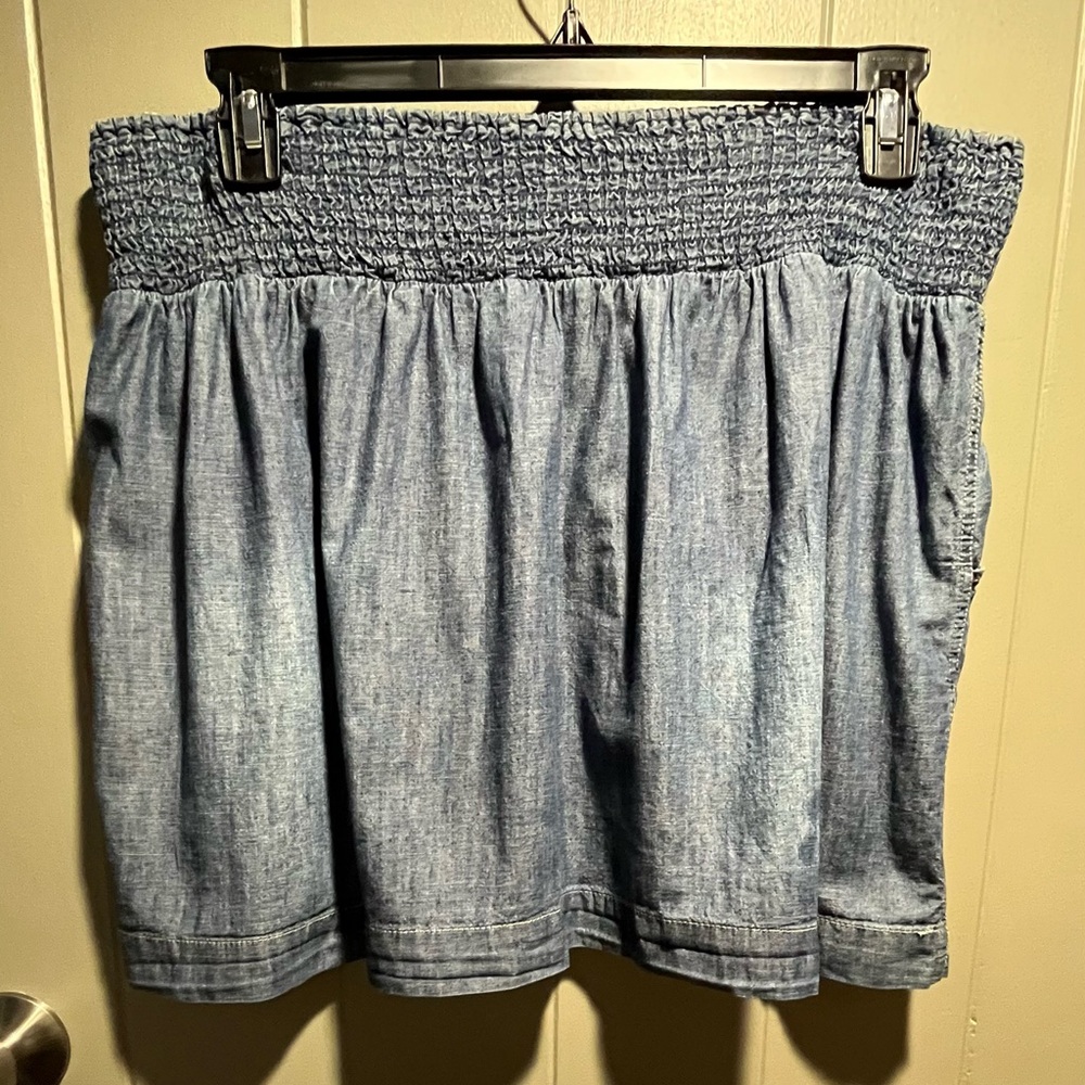 LUCKY BRAND Chambray Denim Mini Pull On Smocked Skirt Size XL